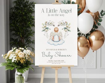 Redigerbar välkomstskylt för babyshower: Ängeltema (digital nedladdning)