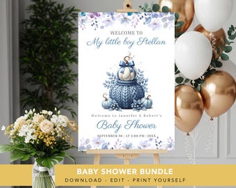 Blå pumpa babyshower-paket, sticktema (nedladdning direkt)