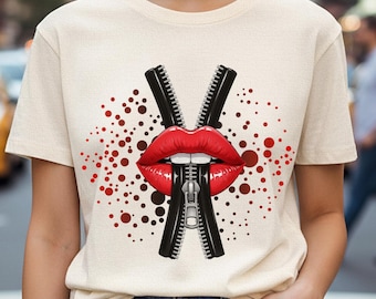 Zippade läppar PNG, edgy popkonstdesign (digital nedladdning)