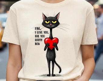 Grumpy Black Cat PNG, Funny Valentine's Day Sublimation Design (Digital Download)