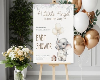 Redigerbar välkomstskylt för babyshower: Elefanttema (digital nedladdning)