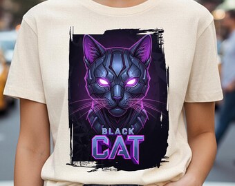 Cyberpunk Black Cat PNG, Sci-Fi Futuristic Design (Digital Download)