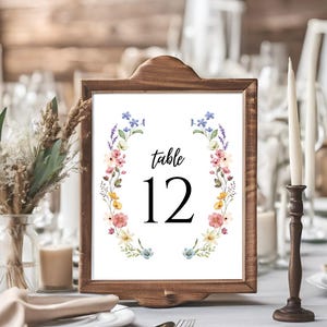 Wildflower Wedding Table Numbers, Printable Editable Canva Templates to Download, Floral Watercolor Modern Wedding Decoration 4x6 5x7 8x10