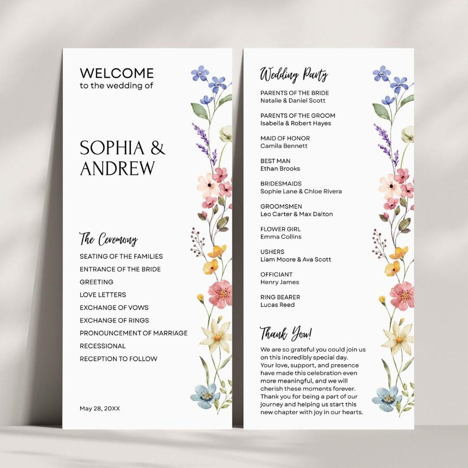Wildflower Wedding Program Template, Boho Editable Wedding Ceremony ...