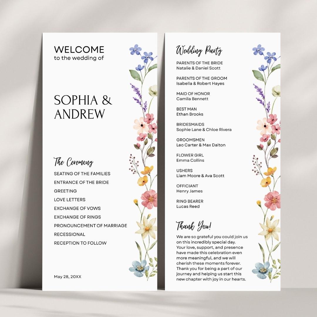 Wildflower Wedding Program Template, Boho Editable Wedding Ceremony ...