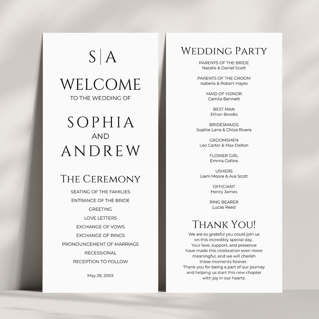 Program Welcome 4 Minimalist Wedding Program & Welcome Card | Editable 4x9