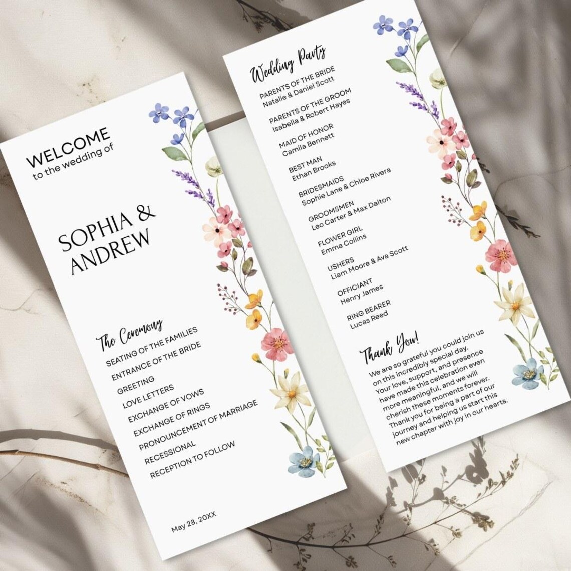 Wildflower Wedding Program Template, Boho Editable Wedding Ceremony ...