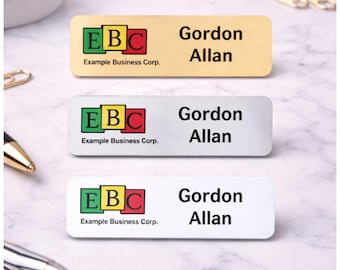 Custom Metal Name Tag with Logo, Magnetic Employee ID Badge, Office Name Plate