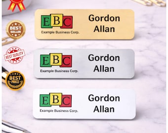 Porte-nom et badge personnalisés | Métal | Plaque anti-pliage avec logo personnalisé | Aimants GRATUITS