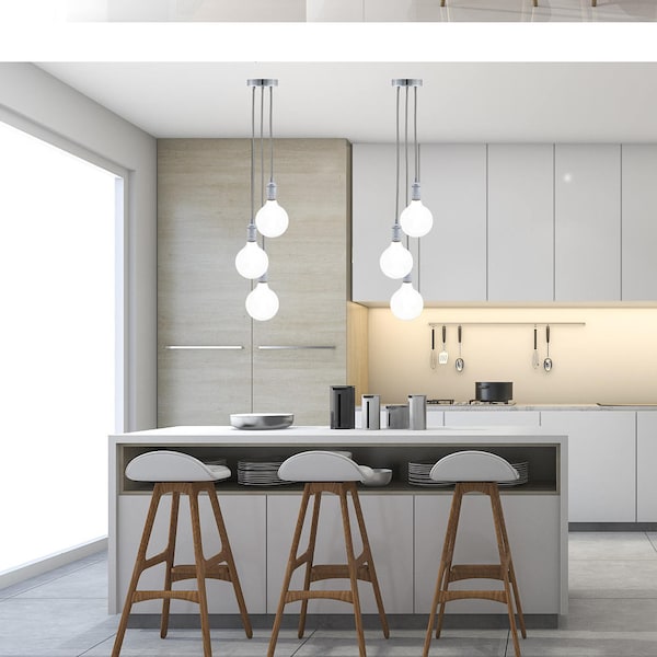 Contemporary Kitchen Lighting: 3-Light Cluster Pendant in Any Color - Unique Island Lighting with LED Bulbs - Modern Style