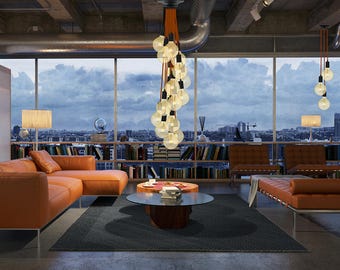 Long Chandelier 19 Pendant Light - Foyer Lighting - Restaurant Lighting - Loft Lighting - High Ceiling Chandelier - Cascading glass globes