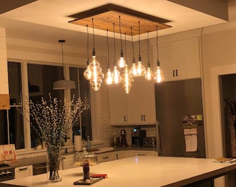 XL Unique Lamps Wood Chandelier - Kitchen Island Lighting - Custom Sizes and Finishes - LED - Reclaimed Wood or New