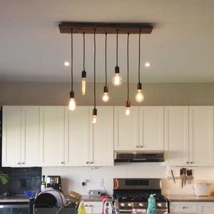 7 Pendant Wood Chandelier Kitchen Island chandelier Kitchen Lighting Flush or Hanging Pendants Design your own Hangout Lighting image 1