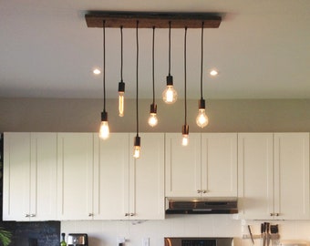 7 Pendant Wood Chandelier - Kitchen Island chandelier - Kitchen Lighting - Flush or Hanging Pendants - Design your own Hangout Lighting