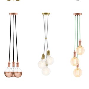 3 Pendant Light Cluster - Design Your Own - Hangout Lighting - New Copper LED or Antique Edison Globe Lamps