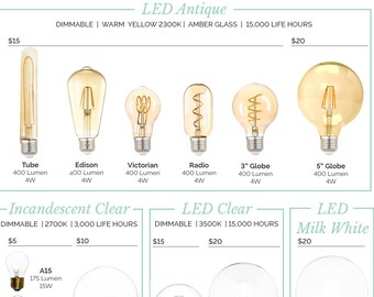 LED Bulbs and Antique Bulbs! Modern Low Energy Light bulbs LED Edison LED Victorian led Radio led globes sustainable lighting 5 inch globes