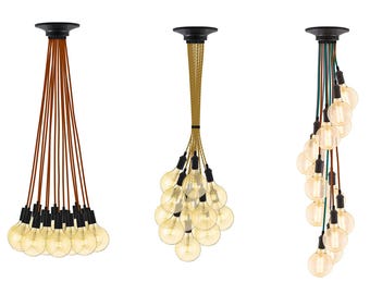 Industrial Modern Lighting Unique Loft Chandelier - Custom 14 Pendant Light Many Colors Modern Cool White LED Bulbs or Warm Antique Bulbs