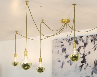 Custom 5 Pendant Swag Chandelier - Custom Colors - Chrome Ceiling Lighting Small Kitchen Pendants LED Bulbs Design your own