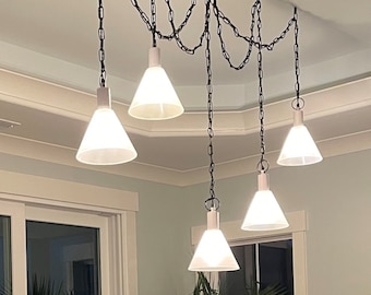 Chain Swag Chandelier with Glass Shades