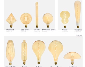 XL Oversized Bulbs - LED Edison Filament E26 Modern Glass Lamp Bulbs - 4W LED - Amber Tint Glass 2200K - Big Huge Large Bulbs. Globe Pear