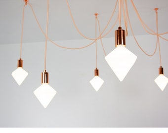 Moderne Diamant Weiß LED Pendelleuchten Blush Rose Gold Kupfer Braut Kronleuchter SWAG 7 - Jede Farbe Kronleuchter Multi Anhänger Deckenleuchten