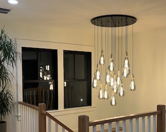 Modern Foyer Chandelier with Cascading LED Lights - Customizable Sizes and Finishes for Elegant Entryway Decor