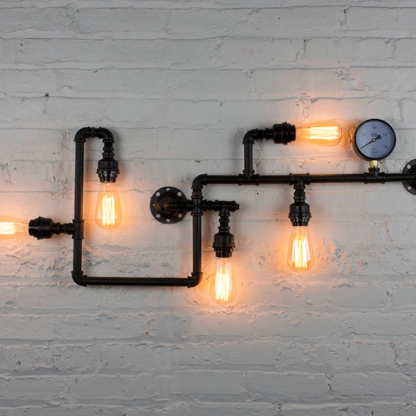 Pipe 5 Light Bulb Vintage Edison Industrial Lighting Wall fixture Light Rustic Antique Lamp Chandelier Steampunk wall light