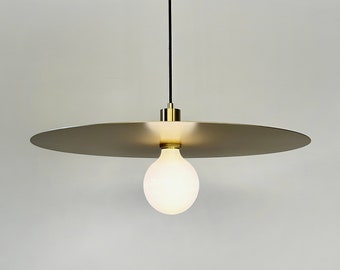 24" Disc Shade Pendant - Black, Brass or White.  Industrial Modern Shade Pendant Light - LED Custom Finishes - Large Metal Hanging Shade