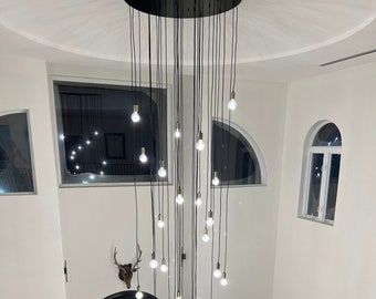 Long Foyer Staircase Chandelier Lighting LED Modern Chandelier Pendant lights - Custom Finishes and Sizes Round or Square Entry Lighting