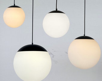 Weiß 8 "10" 12 "14" 16" Globe Shade Pendelleuchte - LED - Moderner Schulhaus Globe - Milchweißes Ausschnitt Glas - Großer Globus