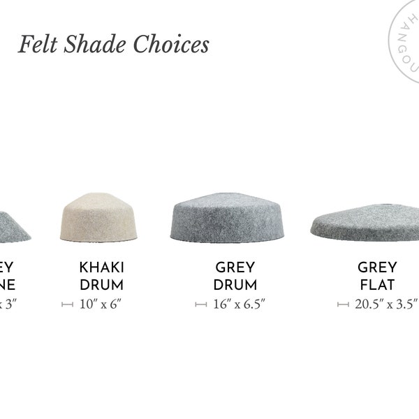 Felt Shade Only - Pendant Add on - Grey and Khaki - Fits threaded socket - Drum, Cone, or Flat - Soft Shade