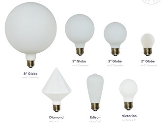 NEW Porcelain Matte White LED Bulbs - Modern Lighting - Dimmable - 4W E26 - G200 G125 G80 G40 G25 A19 - 120V