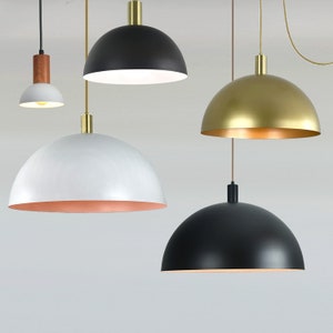 XL Dome 24" 18" or 12". Industrial Modern Shade Pendant Light - LED Custom Finishes - Large Metal Hanging Shade. Black, Brass or White.