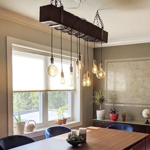Beam Wrapped Rustic Chandelier - Industrial Lighting - Commercial Lighting - Bar Restaurant Chandelier - Faux Reclaimed Wood Beam - 4FT