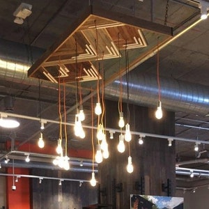 Mountain Reclaimed Wood Chandelier - Large Rustic chandelier - Custom Pendants - Antique Edison LED Bulbs Mountinscape Unique Cabin Lighting