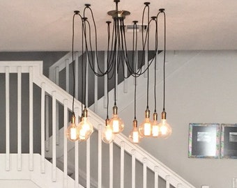 Swag Pendant Light Ceiling Fixture - Custom Chandelier - Antique Modern Vintage Any Style - LED Bulbs - Vintage Edison Bulbs - Colorful Cord