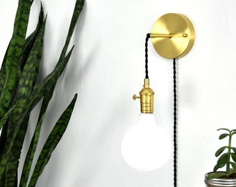 Plug in Adjustable Wall Sconce - Custom Finish - LED or Antique Bulbs - Bedroom Lighting - Bedside Lamp