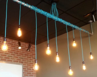 9 Pendant Light Wrap a pipe or bar modern chandelier - Industrial pendant lamp - Any Custom Lengths and Colors