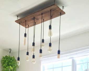 custom 7 pendant wood chandelier x large edison bulbs