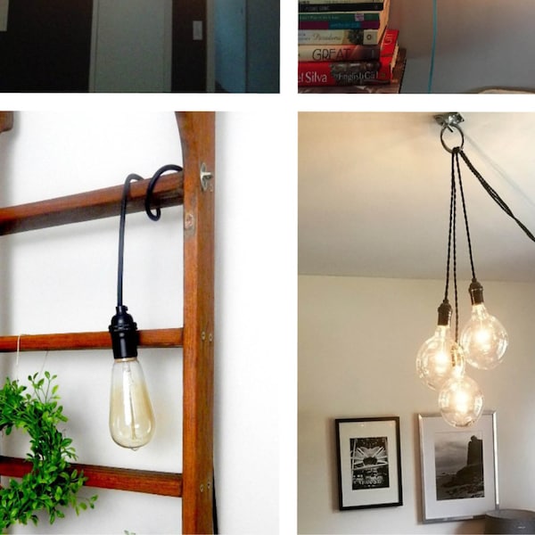 Custom Color Custom Length - Hardwired or Plug In Light Vintage Antique Cord Pendant Lighting - Hangout Lighting minimalist lamp