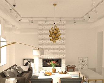 Gold Bubble Globe Cluster - Large chandelier - Custom Pendant Lighting - Glass LED Bulbs - LED High Ceiling Fixture