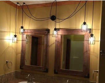 Unique Vanity Lighting - 5 Hanging Pendants Wall Sconce - Industrial Bathroom - Black - LED Decorative Bathroom Light Fixture