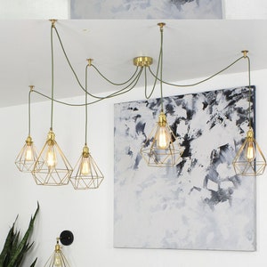 Modern Geometric chandelier brass diamond add on wire frame cage pendant lighting