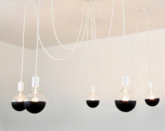 New Matte Black Dipped 5" Globe Bulbs - Ultra Modern Lighting Contemporary Design - LED 5 Light Pendant Swag Chandelier