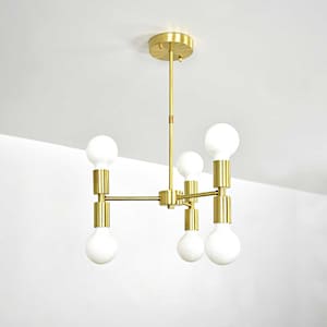 Double T 6 Light Spoke - Modern Ceiling Fixture  - Brass