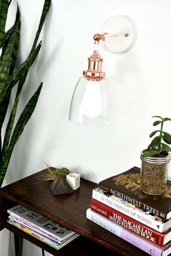 Glass Bell Custom Wall Sconce wall light fixture Bathroom or Bedroom Lighting, Rose Gold Copper Finish Modern White LED Edison Lamp