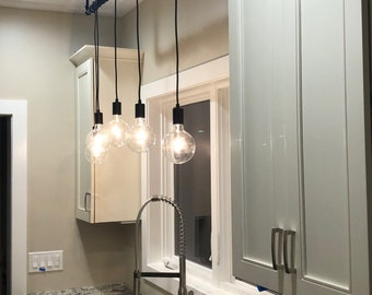 5 Pendant Light - Wrap a pipe or bar chandelier - Industrial pendant lamp - Kitchen Sink Pendant Lights - Hangout Lighting Custom