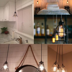 Industrial Pendant Light Hanging Edison Bulb With Cage Ceiling Lighting Hardwired or Plug In Industrial Lighting Edison Bar Lighting image 2