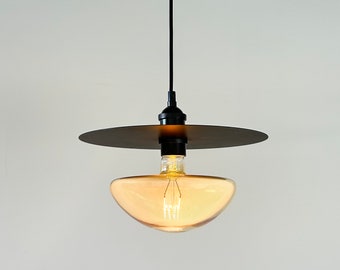 Disk Shade Pendant 12" or 8" - Black, Brass or White. Industrial Modern Shade Pendant Light - LED Custom Finishes- Large Metal Hanging Shade