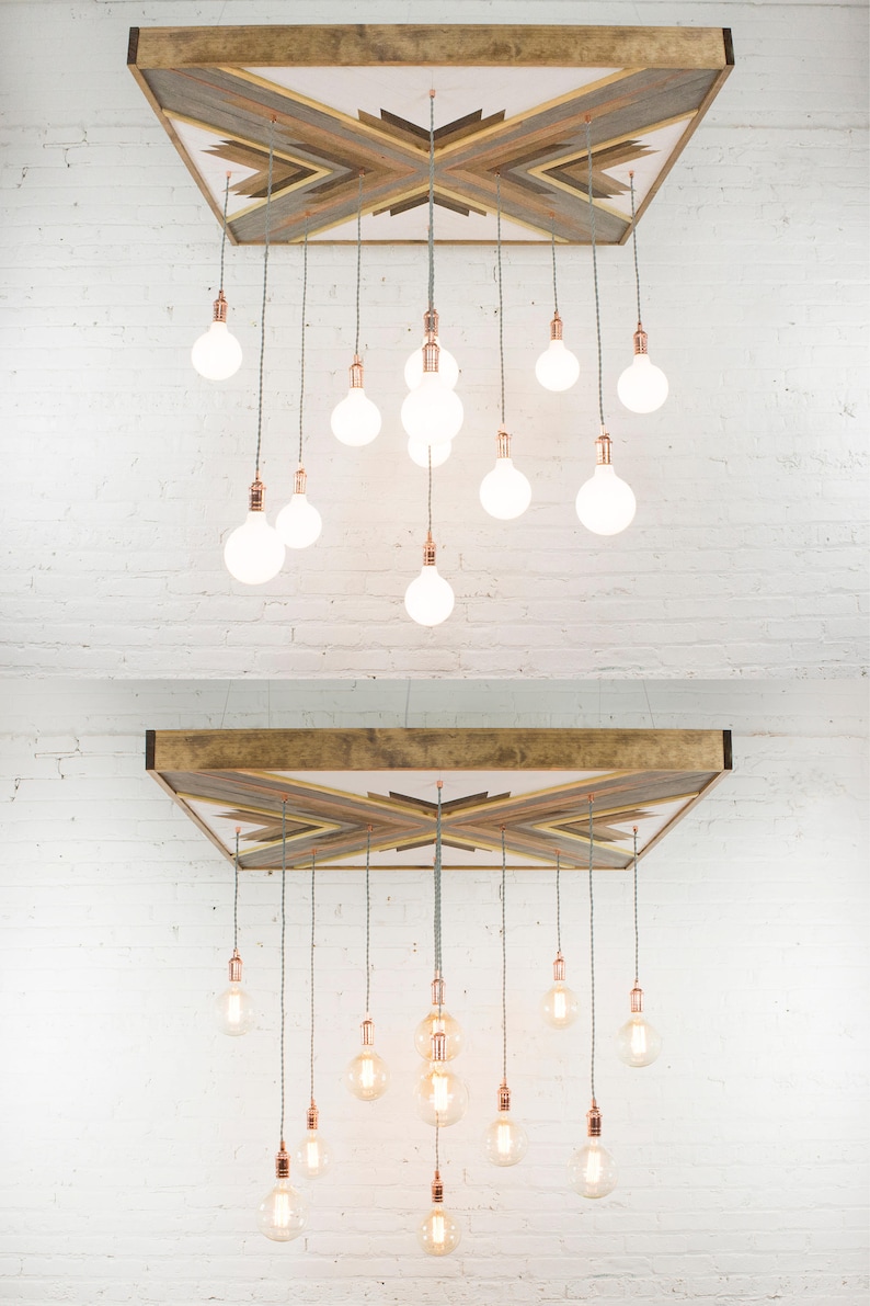Geometric Wood Chandelier Custom Pendants Reclaimed Image 0